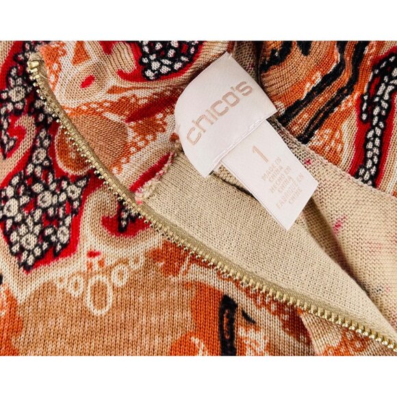Chicos Womens Long Sleeve Paisley‎ Top Size 1 Medium Beige/Orange lightweight - Picture 3 of 5
